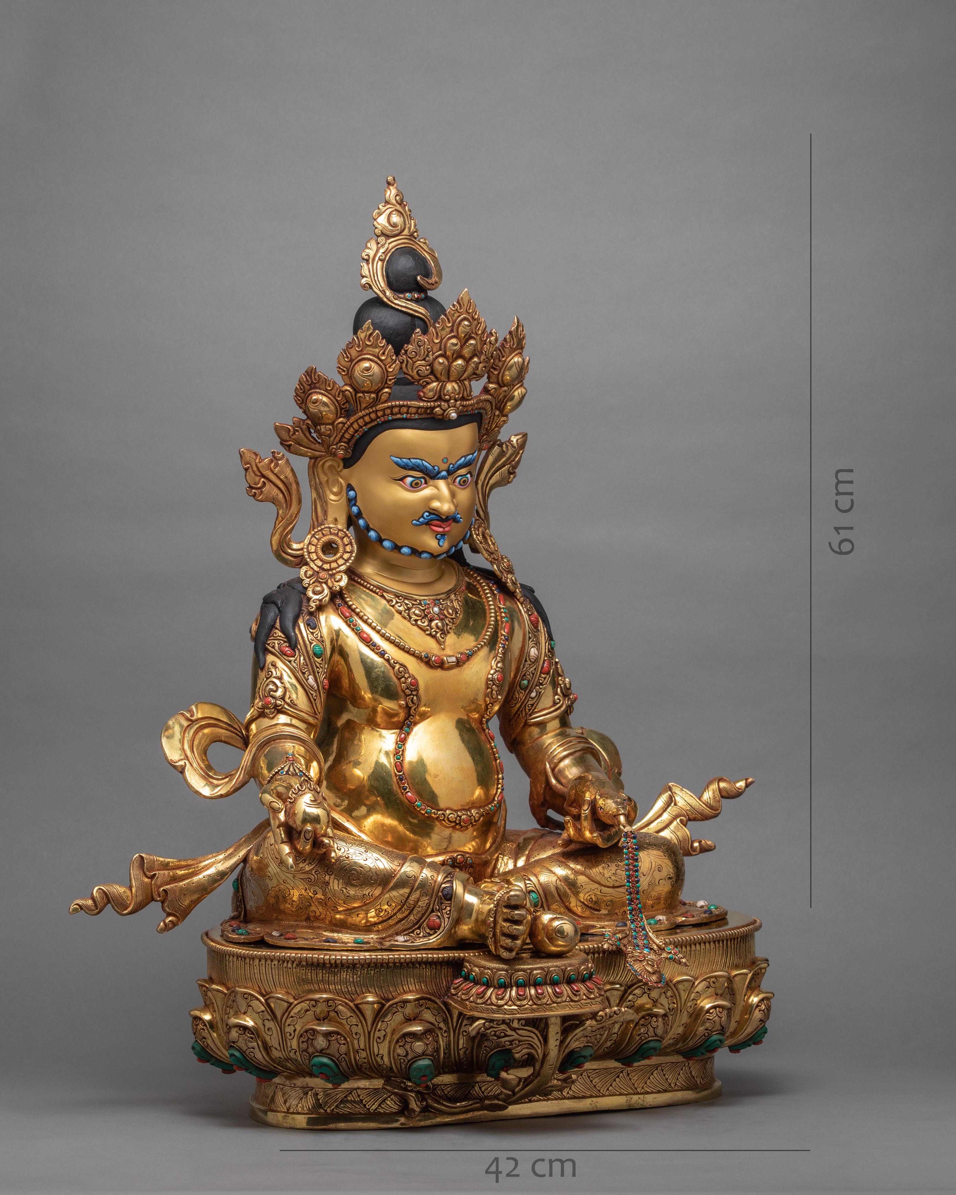 Dzambhala Statue | Buddhist Wealth Deity | Gold Gilded Jambala Sculpture