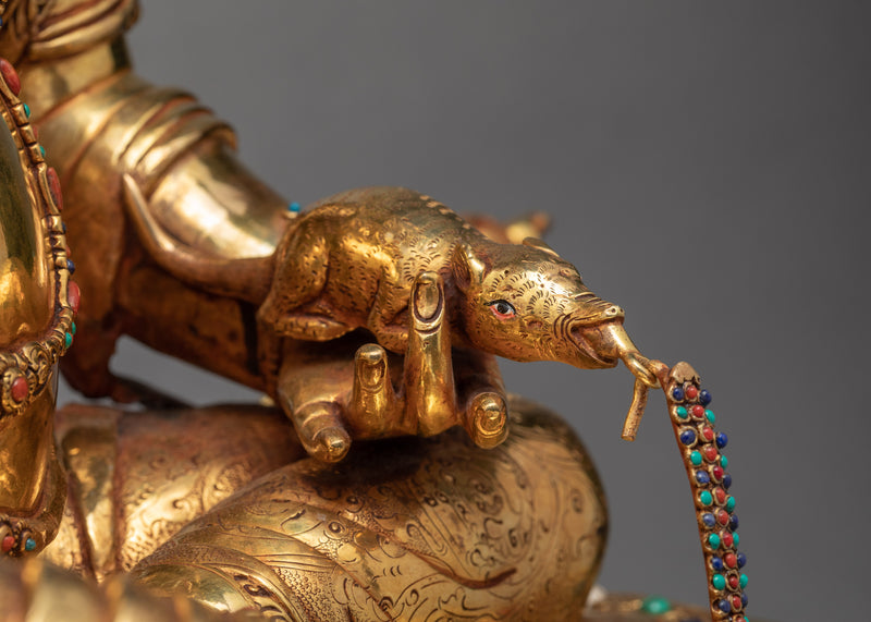 Dzambhala Statue | Buddhist Wealth Deity | Gold Gilded Jambala Sculpture