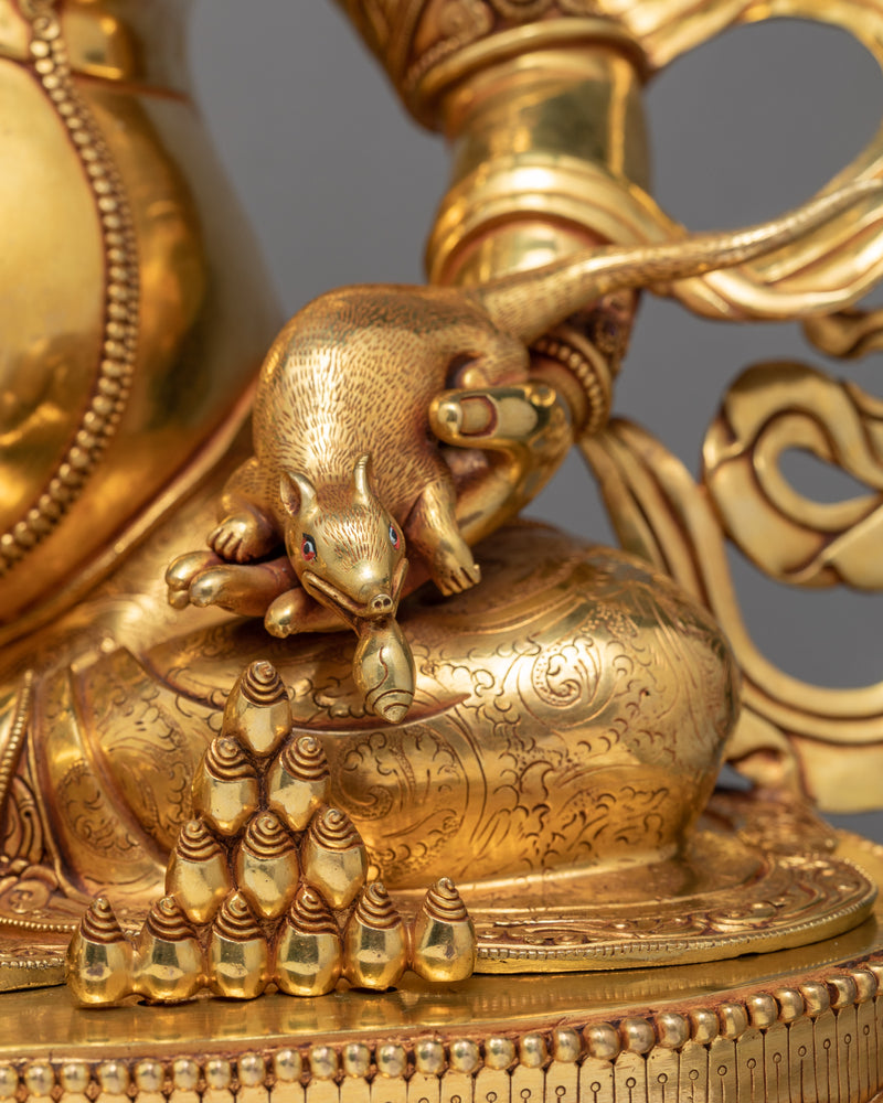 Jambala Statue | Gold Coated | Tibetan Sculpture Of Wealth Deity