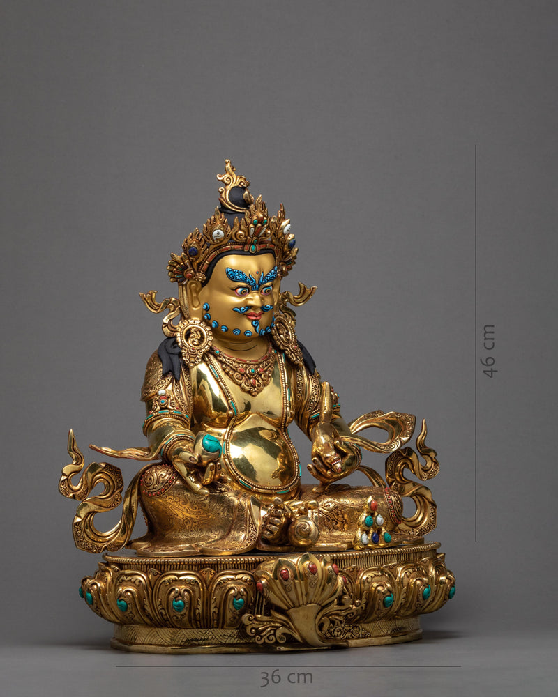 Dzambhala Statue | 24K Gold Glided Wealth Deity | Hand made Buddhist Statue