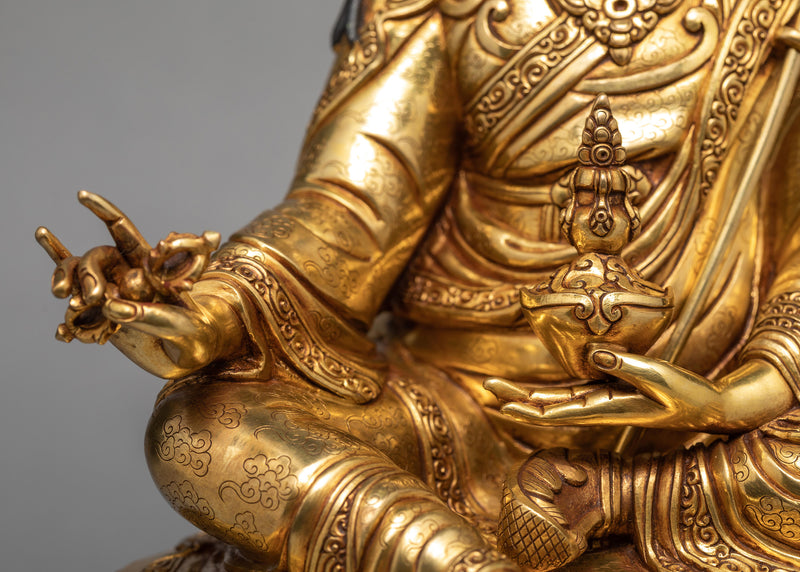 Guru Rinpoche Statue | 24K Gold Plated Padmasambhava Sculpture