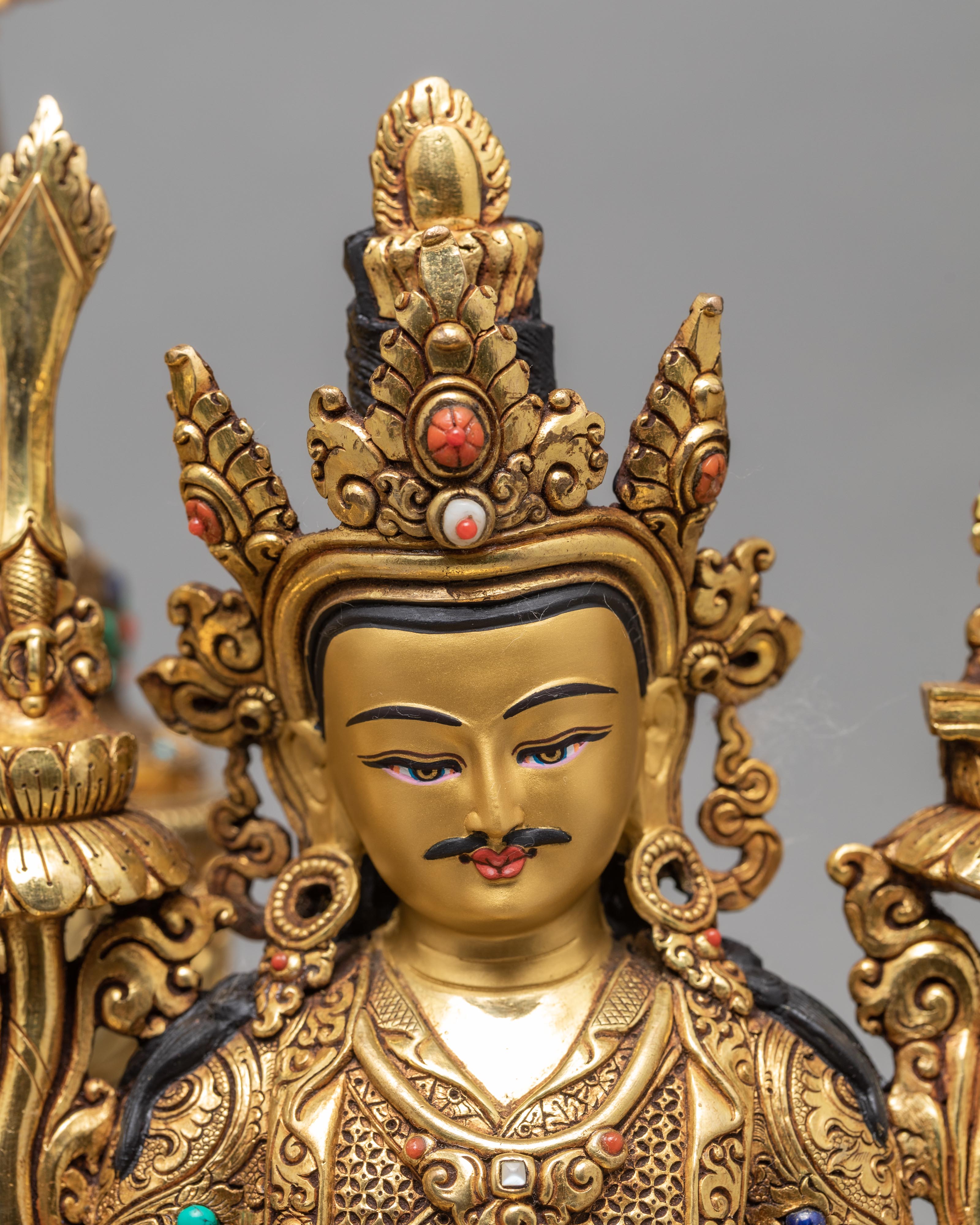 Hand-Carved Statue | Guru Rinpoche with Trisong Detsen and Santaraksita