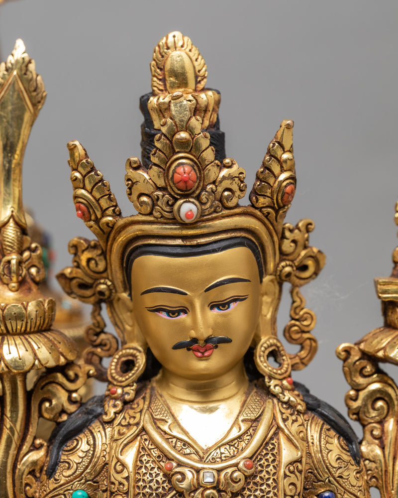 Hand-Carved Statue | Guru Rinpoche with Trisong Detsen and Santaraksita