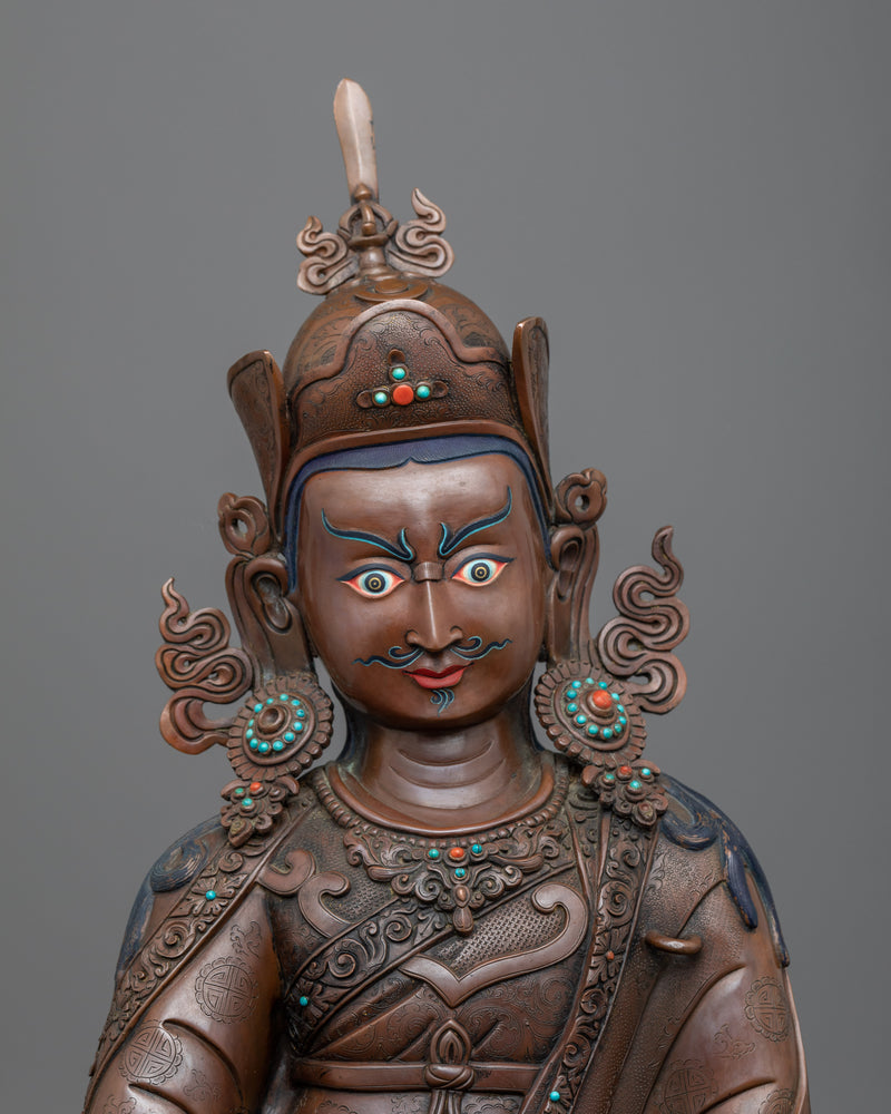 Oxidized Statue Of The Lotus Born Guru Rinpoche | Traditional Himalayan Art For Meditation