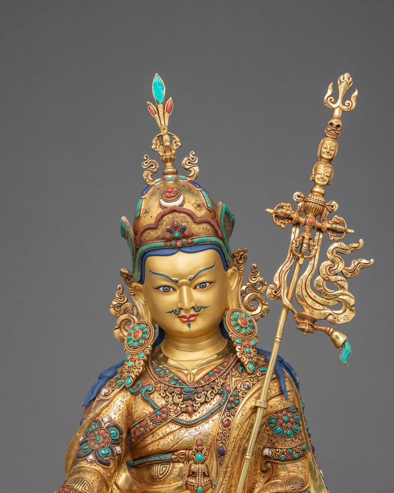 Rare Guru Rinpoche Statue | Traditionally Gold Plated With Gold