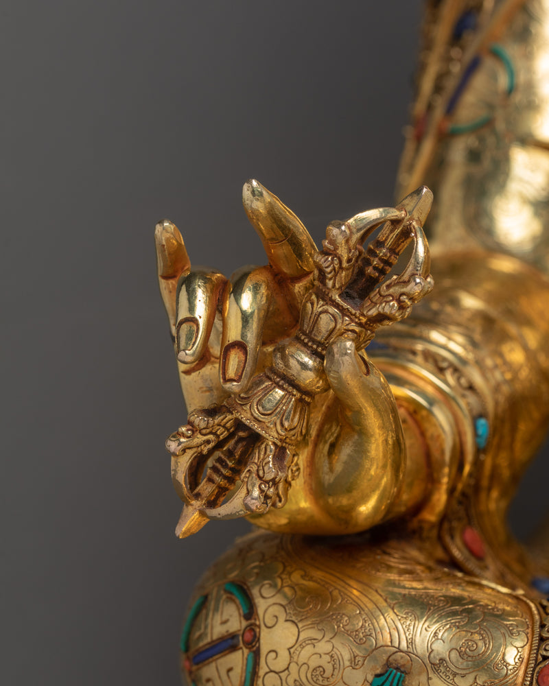 Padmasambhava Guru Rinpoche Statue | Finely Hand Carved Gold Coated Sculpture