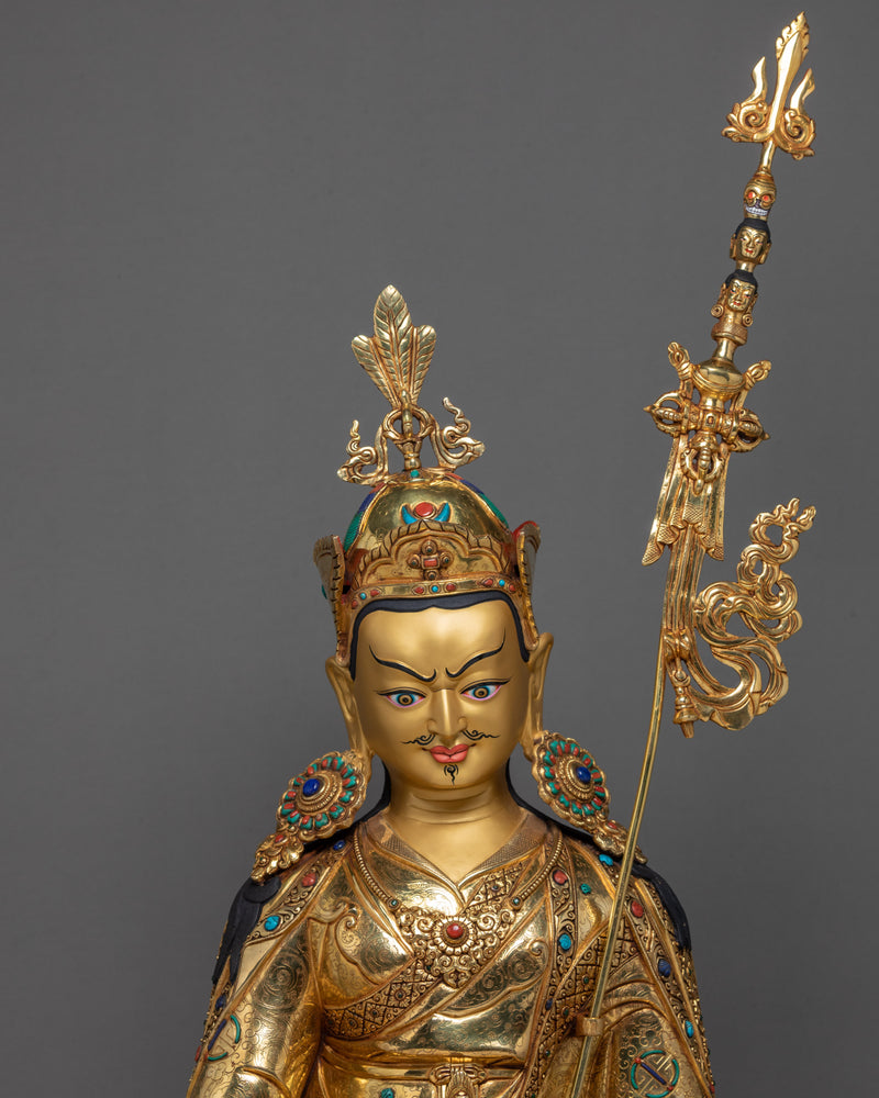 Padmasambhava Guru Rinpoche Statue | Finely Hand Carved Gold Coated Sculpture