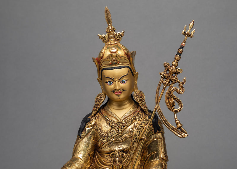 Guru Padmasambhava Statue | Gold Plated Tibetan Sculpture