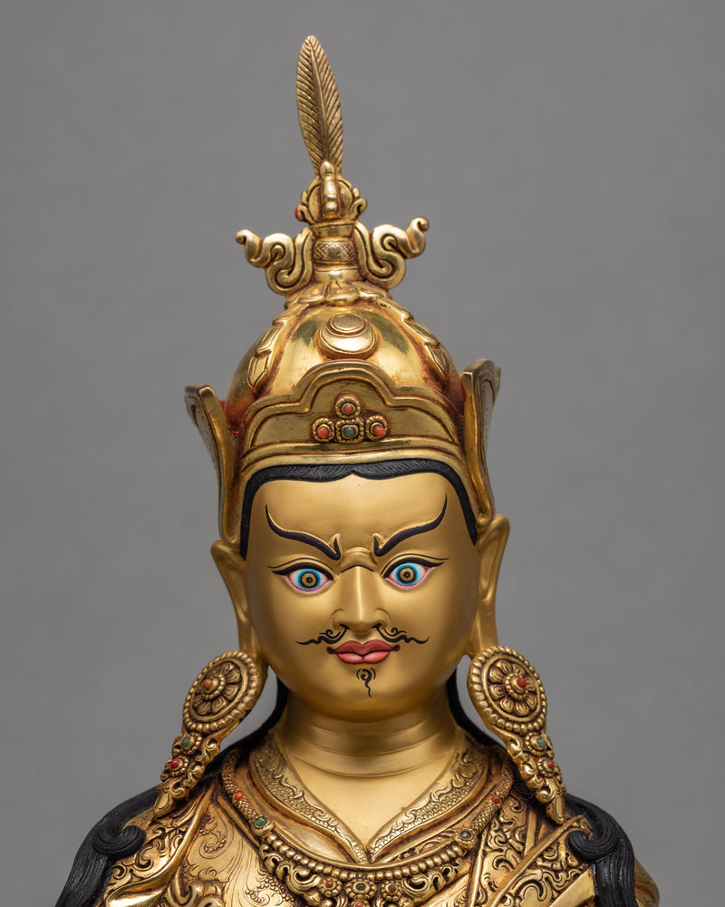 Guru Padmasambhava Statue | Gold Plated Tibetan Sculpture