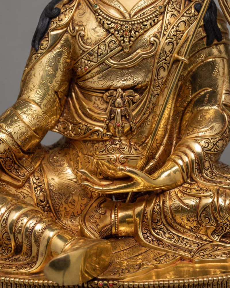 Guru Padmasambhava Statue | Gold Plated Tibetan Sculpture