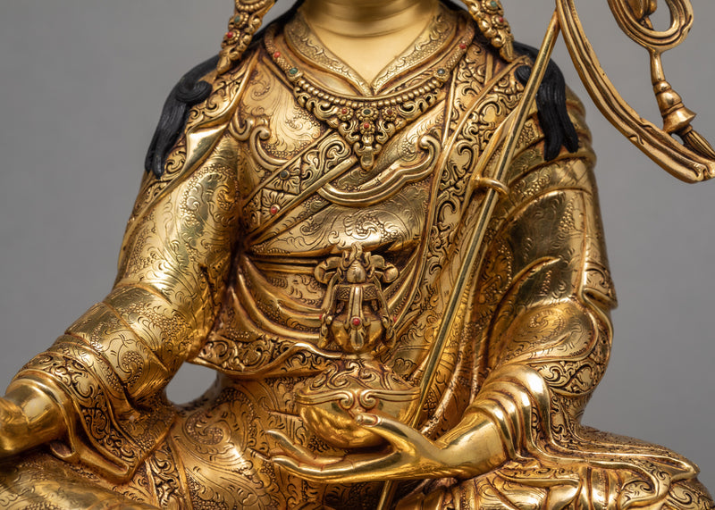 Guru Padmasambhava Statue | Gold Plated Tibetan Sculpture