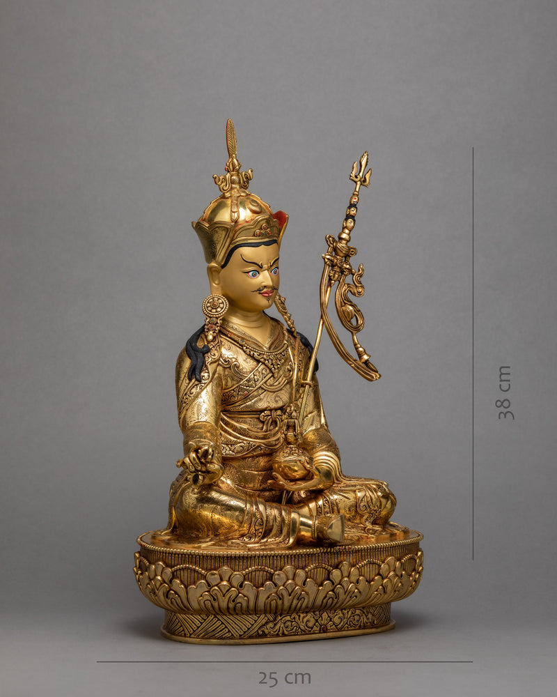 Guru Padmasambhava Statue | Gold Plated Tibetan Sculpture