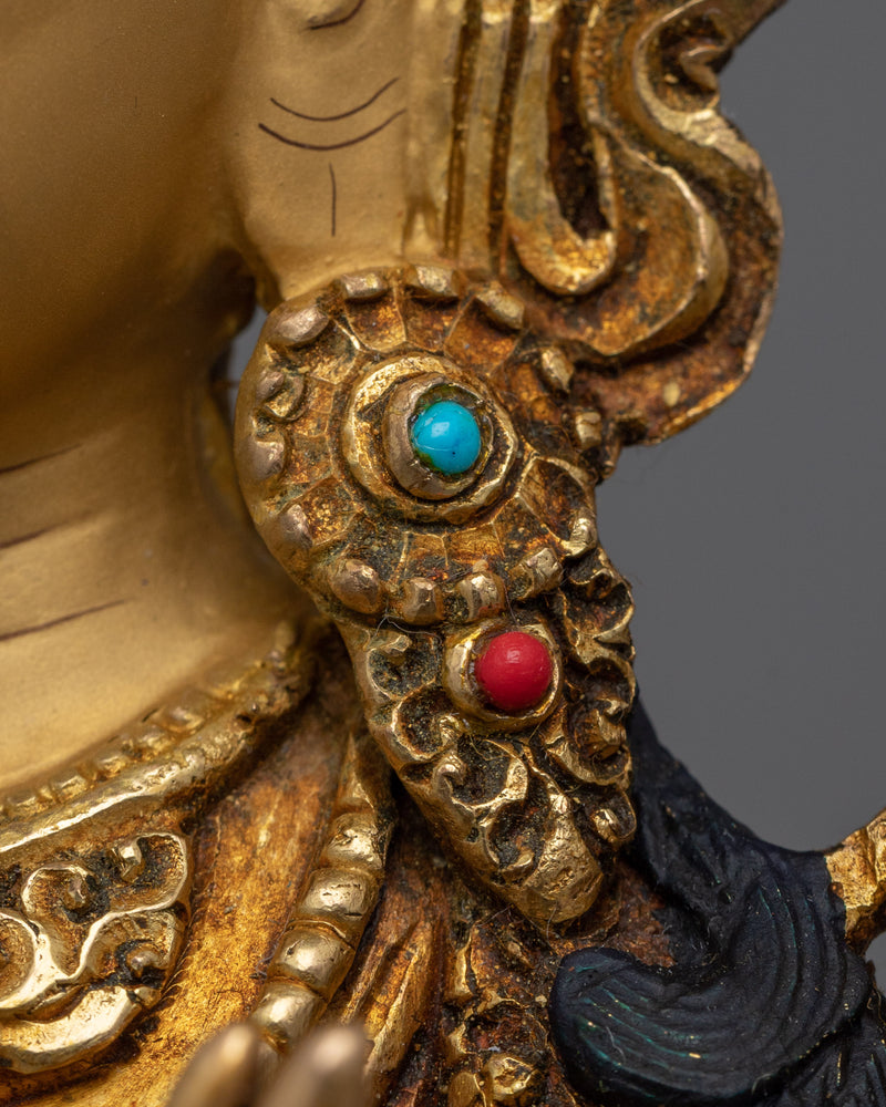 Seated Green Tara Buddha Sculpture | Traditionally Hand-Carved Bejeweled Statue