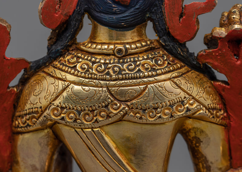 Seated Green Tara Buddha Sculpture | Traditionally Hand-Carved Bejeweled Statue