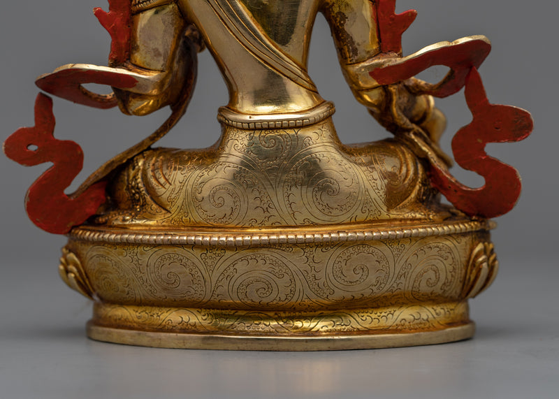 Seated Green Tara Buddha Sculpture | Traditionally Hand-Carved Bejeweled Statue