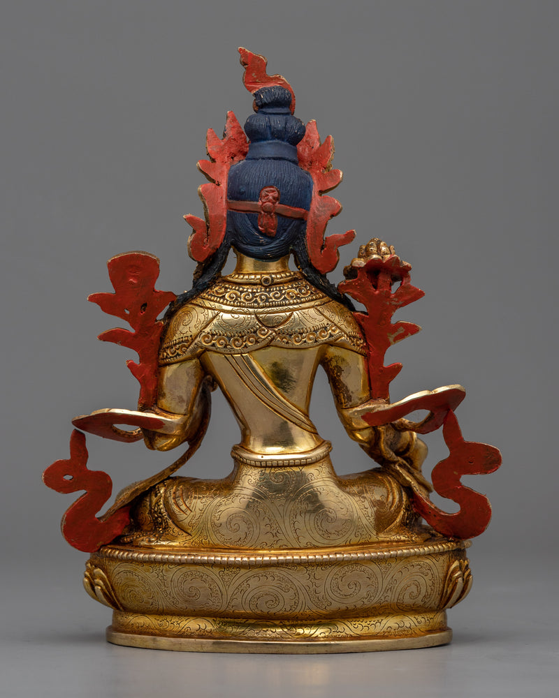 Seated Green Tara Buddha Sculpture | Traditionally Hand-Carved Bejeweled Statue