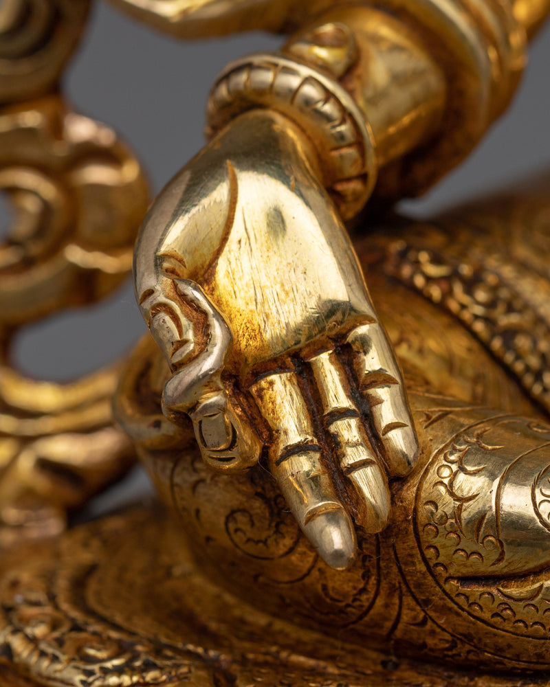 Seated Green Tara Buddha Sculpture | Traditionally Hand-Carved Bejeweled Statue