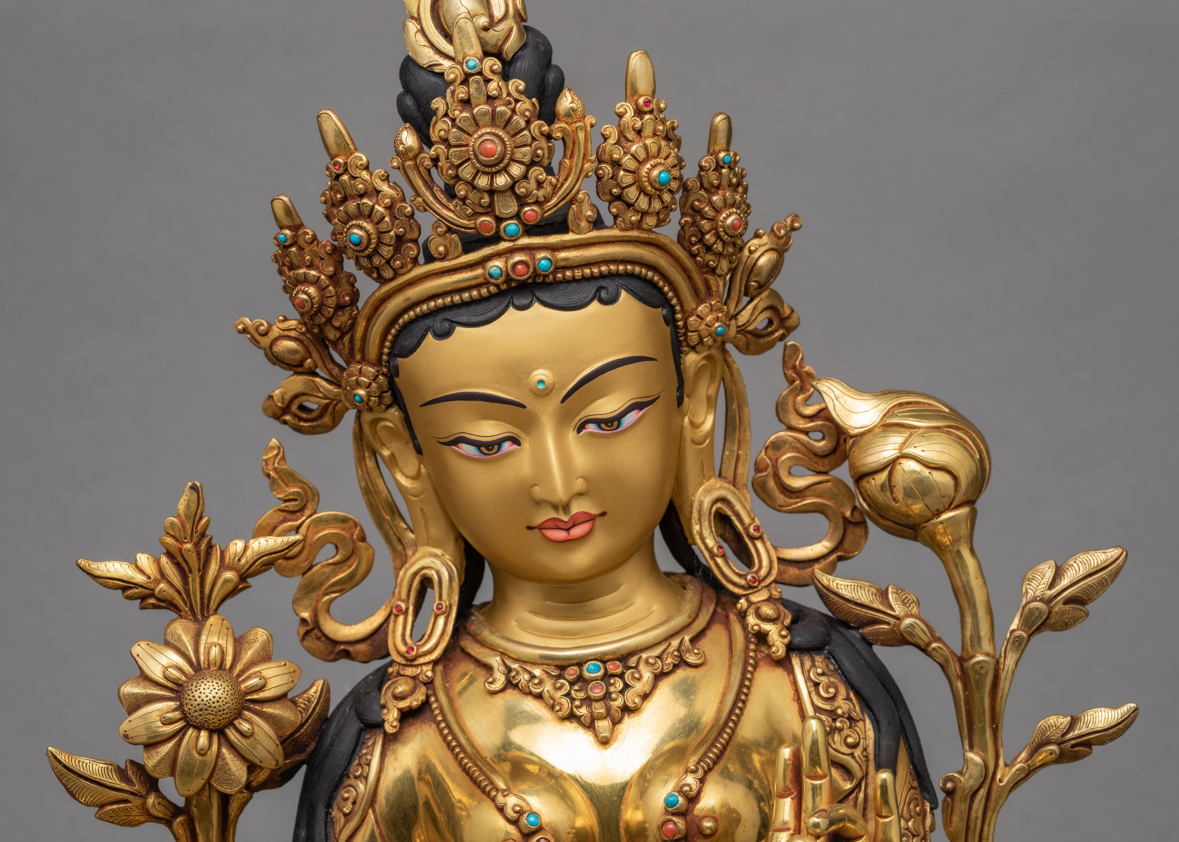 Green Tara Statue | Pure Gold Gilded Buddhist Art