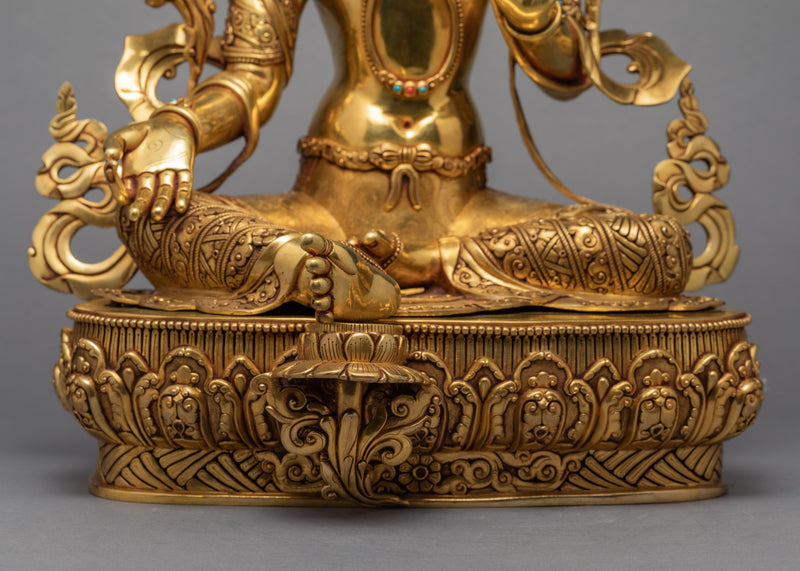 Green Tara Statue | Pure Gold Gilded Buddhist Art