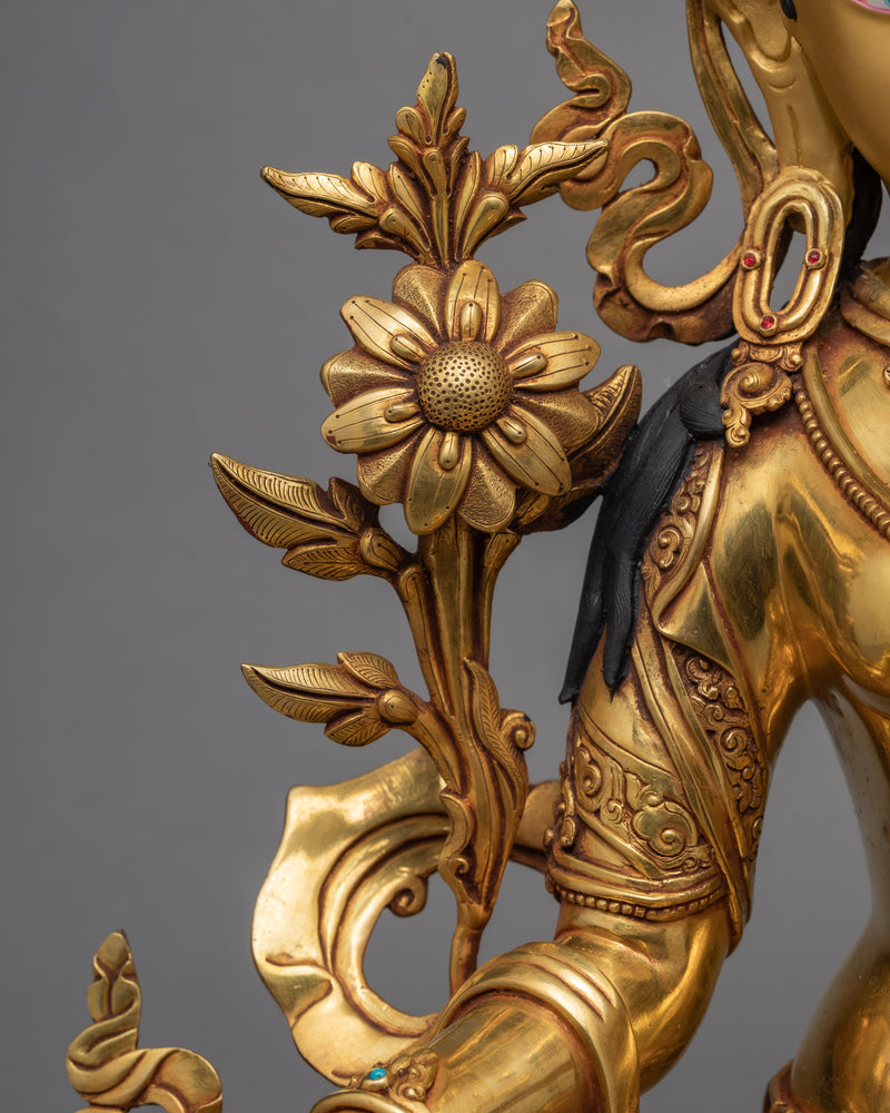 Green Tara Statue | Pure Gold Gilded Buddhist Art