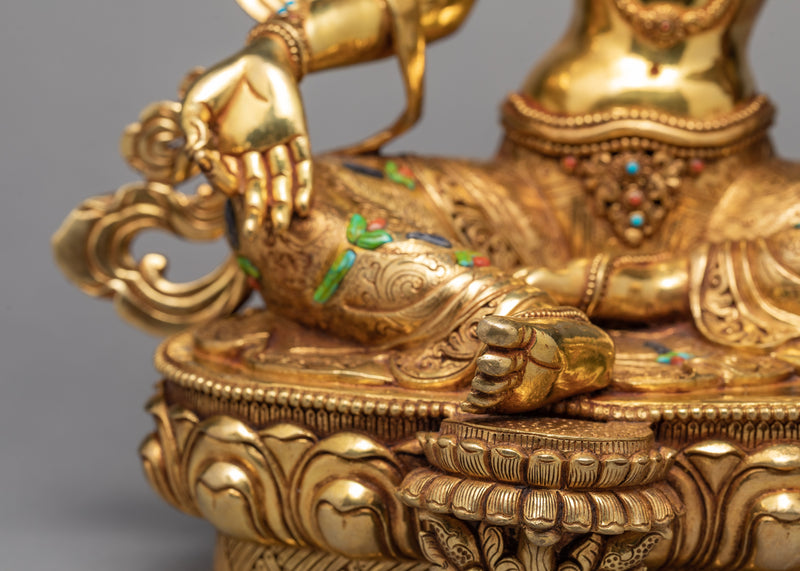 Green Tara Statue | Plated With Gold Tibetan Sculpture