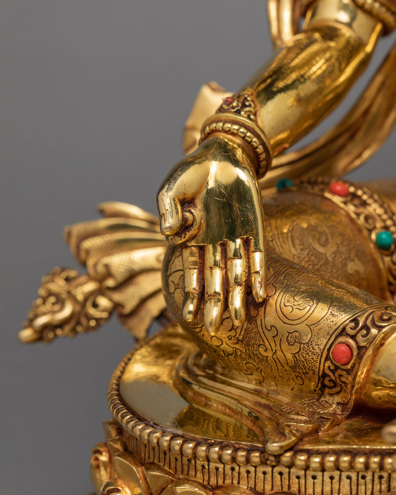Traditionally Hand Carved Green Tara Statue | Buddhist Sculpture | Tara Statue