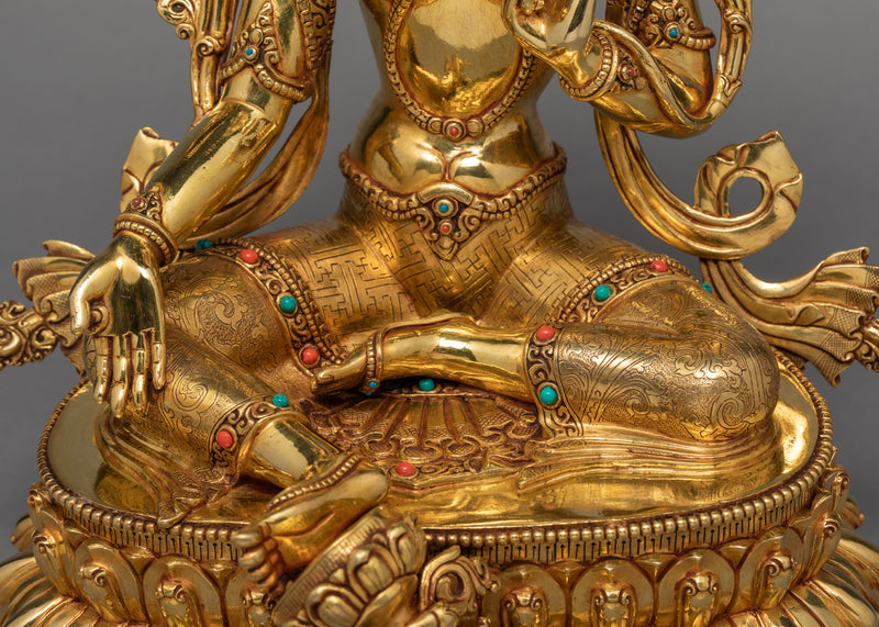 Traditionally Hand Carved Green Tara Statue | Buddhist Sculpture | Tara Statue
