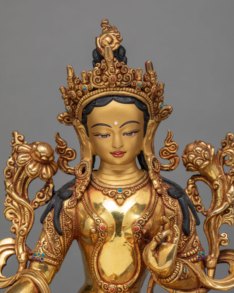 The Green Tara Statue | Small Hand Carved Buddhist Deity
