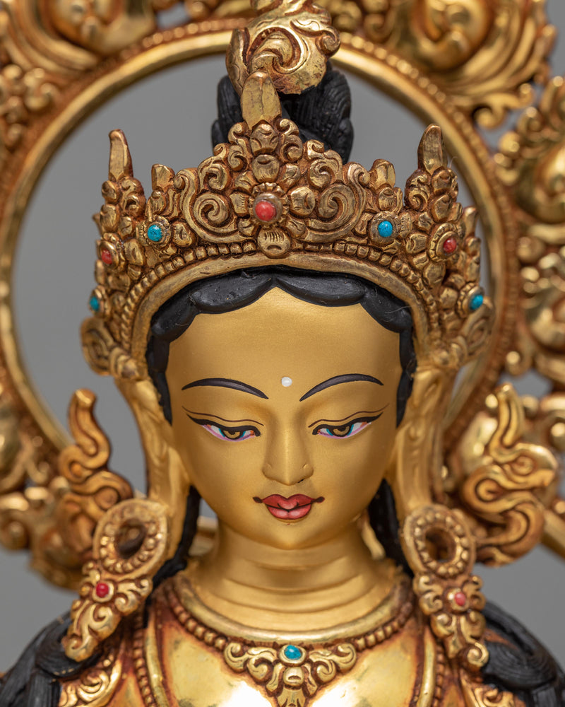 Green Tara Goddess | A Bodhisattva Statue | 24k Gold Handmade