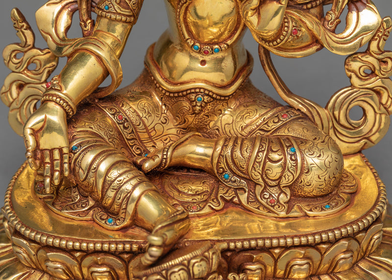 Green Tara Goddess | A Bodhisattva Statue | 24k Gold Handmade