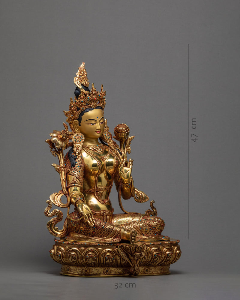 Green Tara Statue | 24k Gold Glided Tara | Himalayan Buddhist Art
