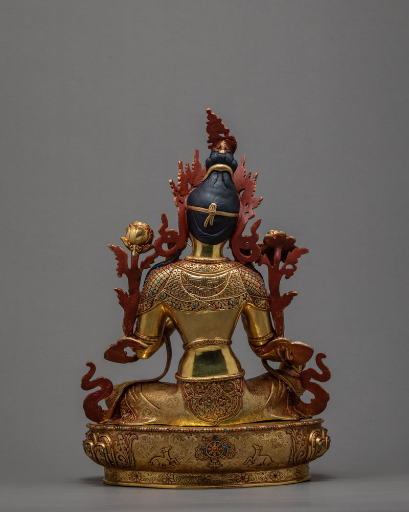 Green Tara Statue | 24k Gold Glided Tara | Himalayan Buddhist Art