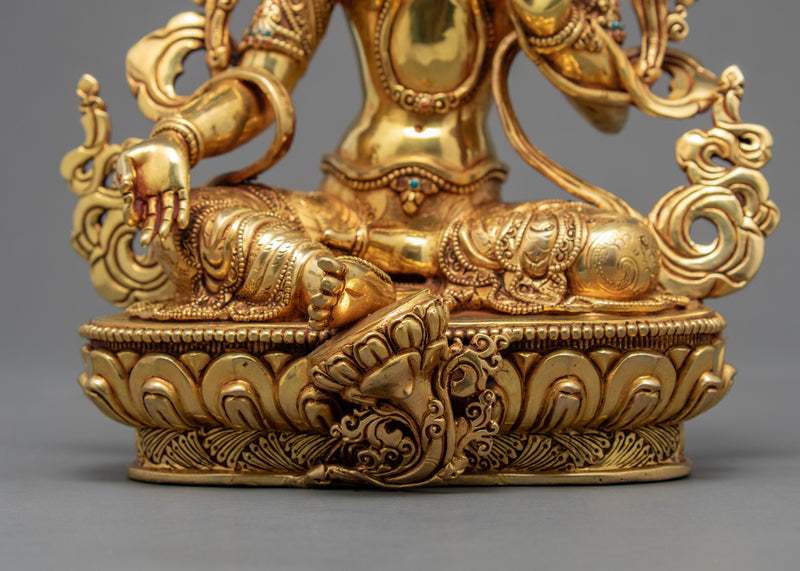 Green Tara Statue | Buddhist Compassion Goddess | 24k Gold Gilded