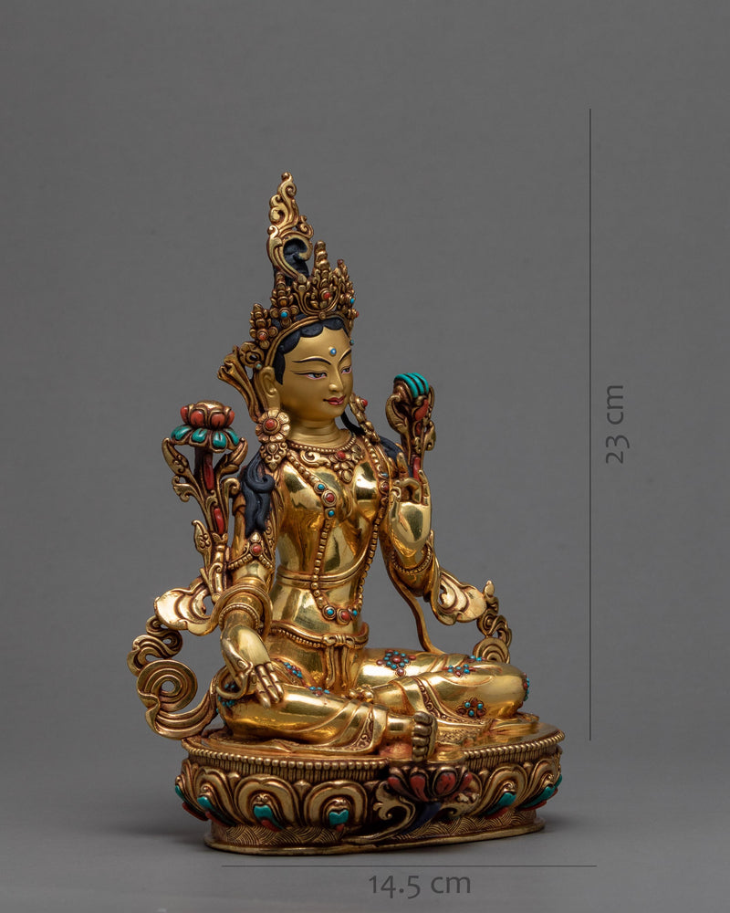 Green Tara Statue | Buddhist Deity |  24k Gold Gilded Tara Statue