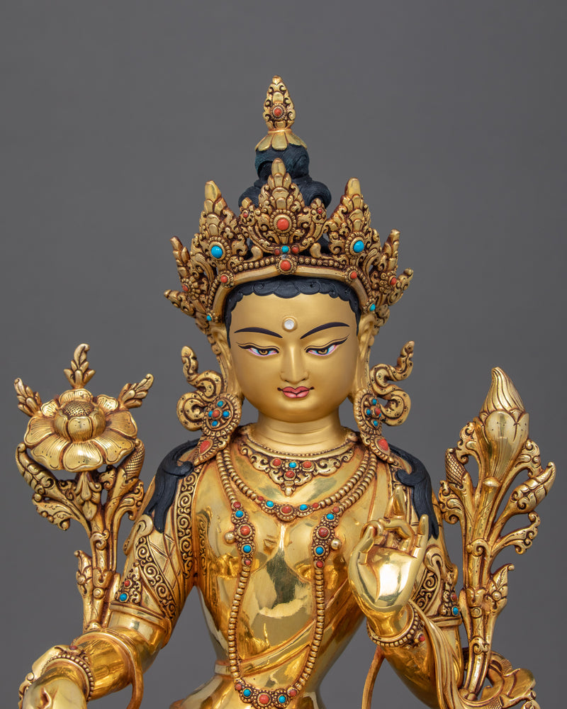 Green Tara Sculpture Nepal | Genuinely Gold Gilded in Himalayan Style