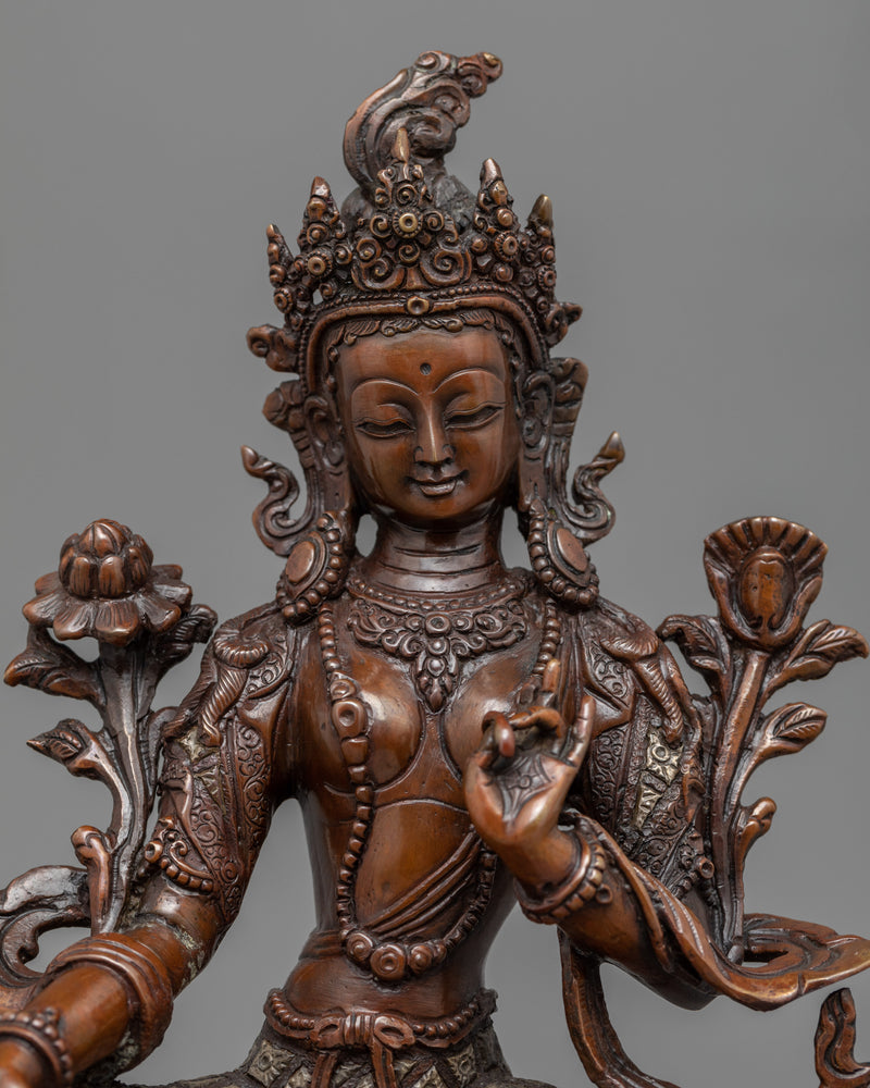 Copper Statue To Practice Mother Tara Mantra | Traditional Himalayan Green Tara Sculpture