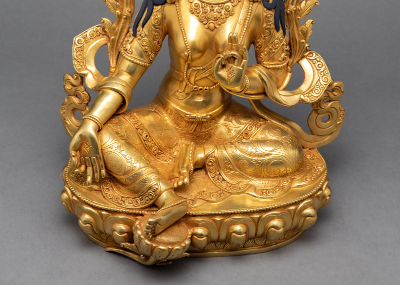 Green Tara Buddha Statue | Gold Gilded Peaceful Bodhisattva Sculpture