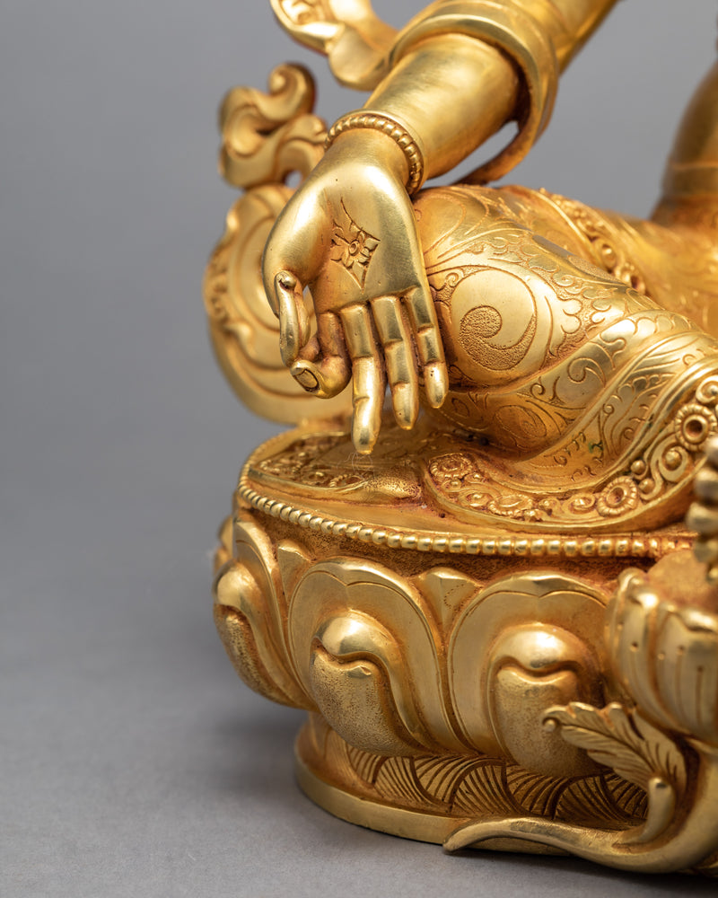 Green Tara Buddha Statue | Gold Gilded Peaceful Bodhisattva Sculpture