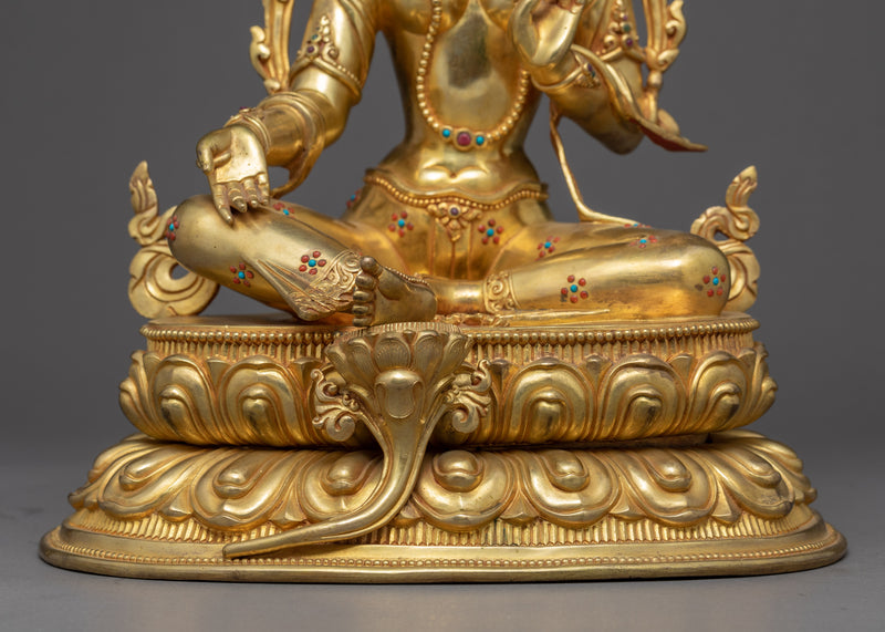 Green Tara Gold Plated Sculpture | Handmade Buddhist Artwork