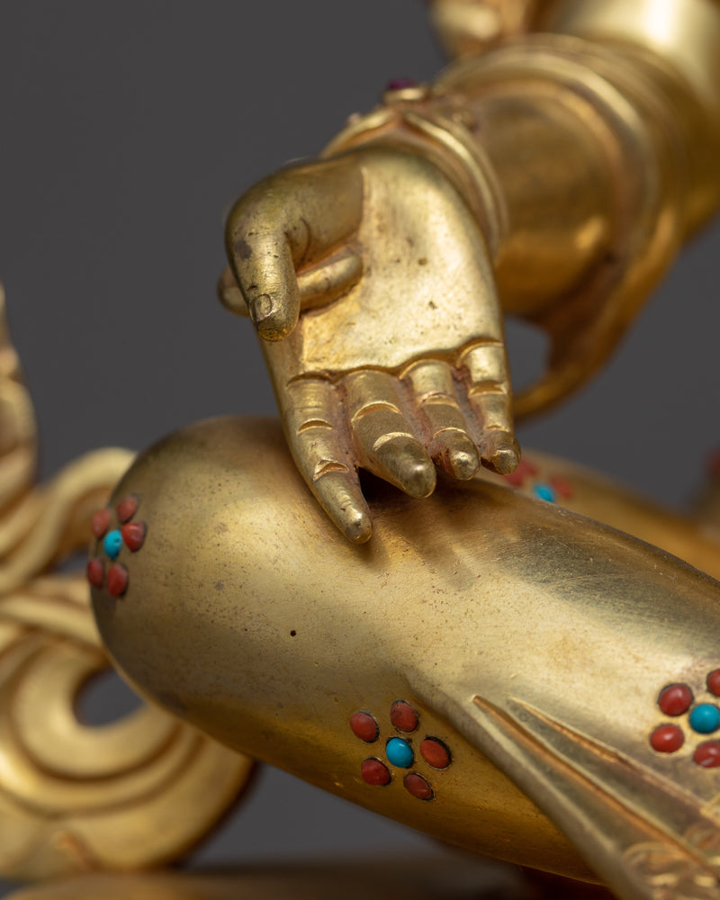 Green Tara Gold Plated Sculpture | Handmade Buddhist Artwork