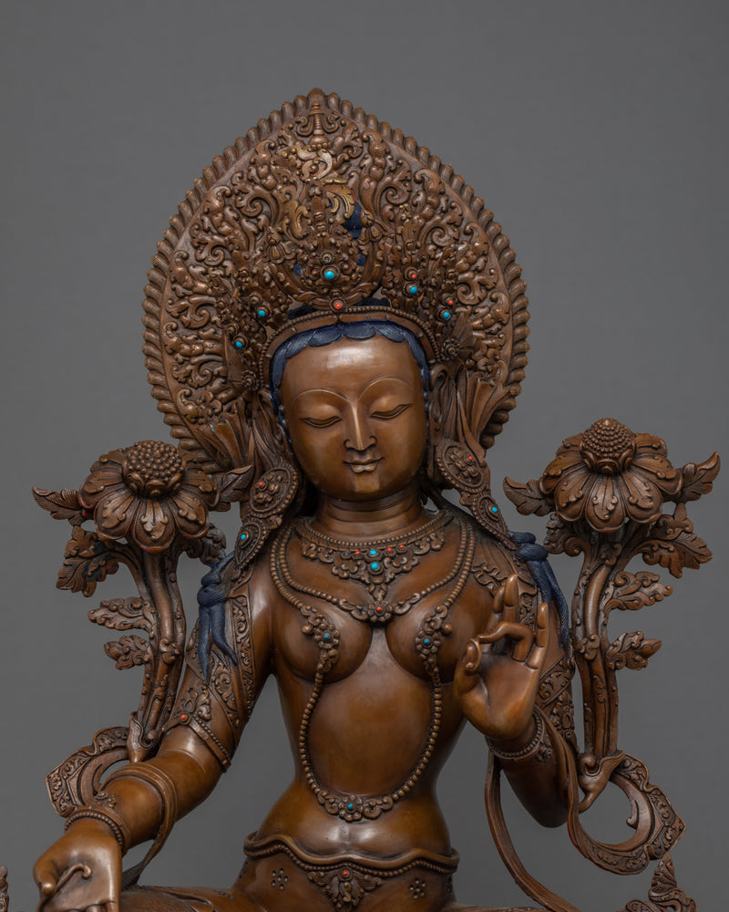 Green Tara Copper Statue | Handmade Buddhist Female Buddha