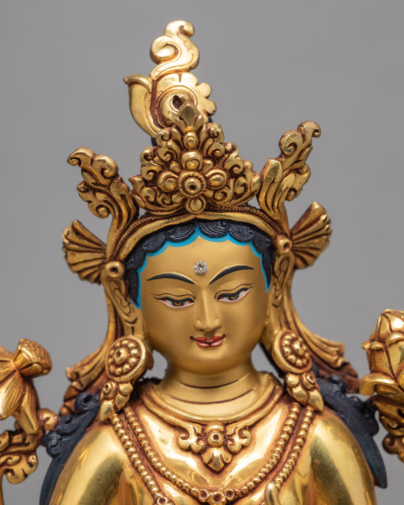Green Tara | Gold Gilded Buddhist Art | Tara Statue