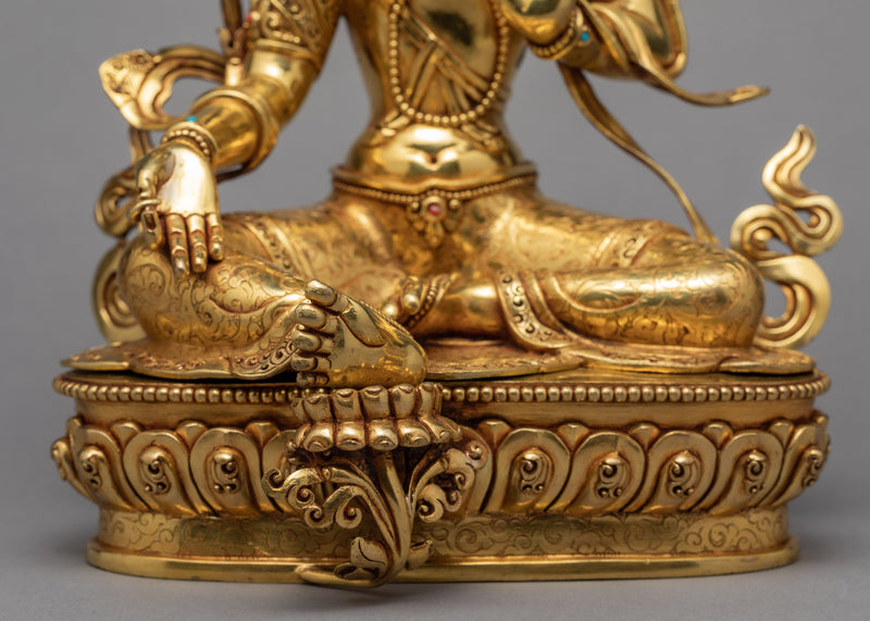 Green Tara Statue | Plated With Gold Tara Statue | Traditional Himalayan Art