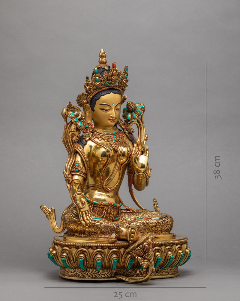Green Tara Statue | Tara Statue | 24K Gold Tara Statue