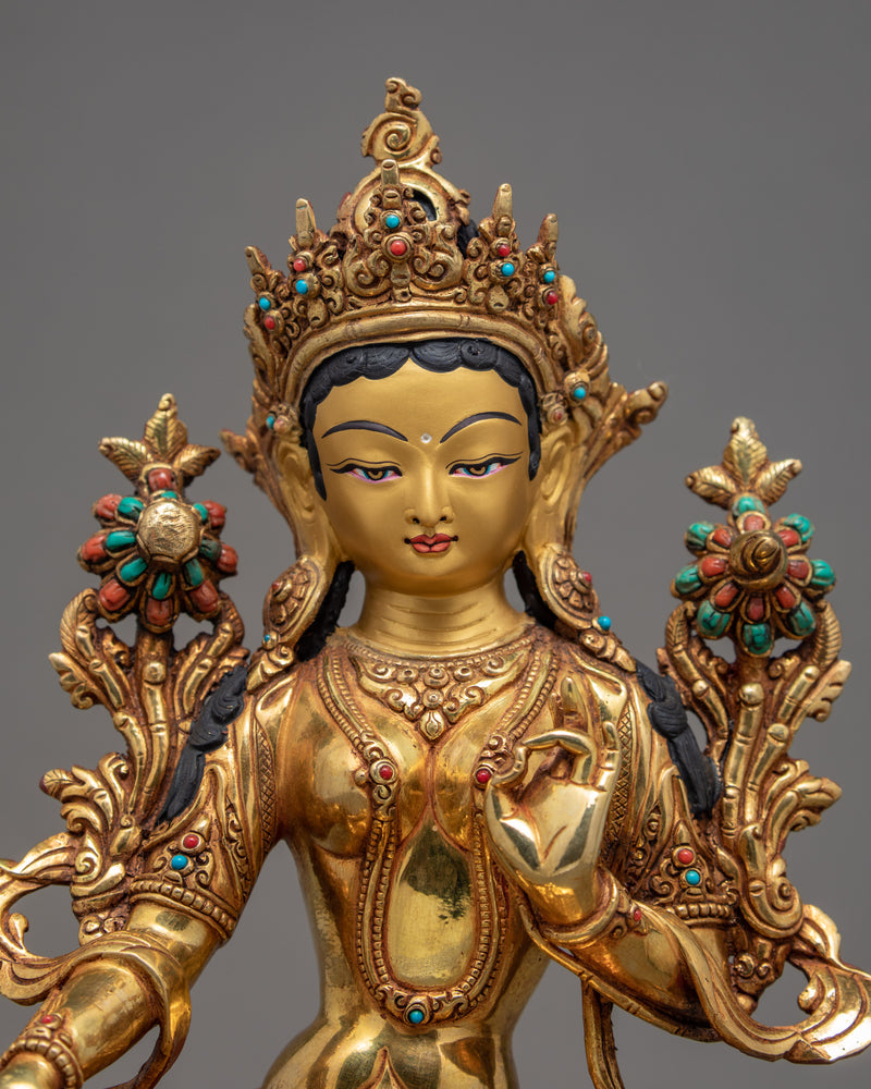 Green Tara Statue | Enlightened Female Buddha | Buddhist Deity