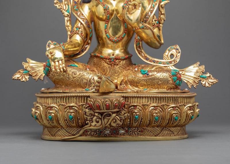 Green Tara Buddha Sculpture | Gold Gilded Sculpture from Nepal