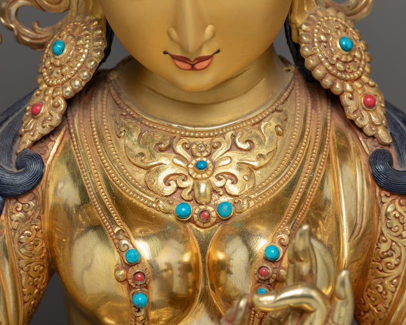 Large Green Tara Gold Statue | Hand carved Mother Tara Sculpture