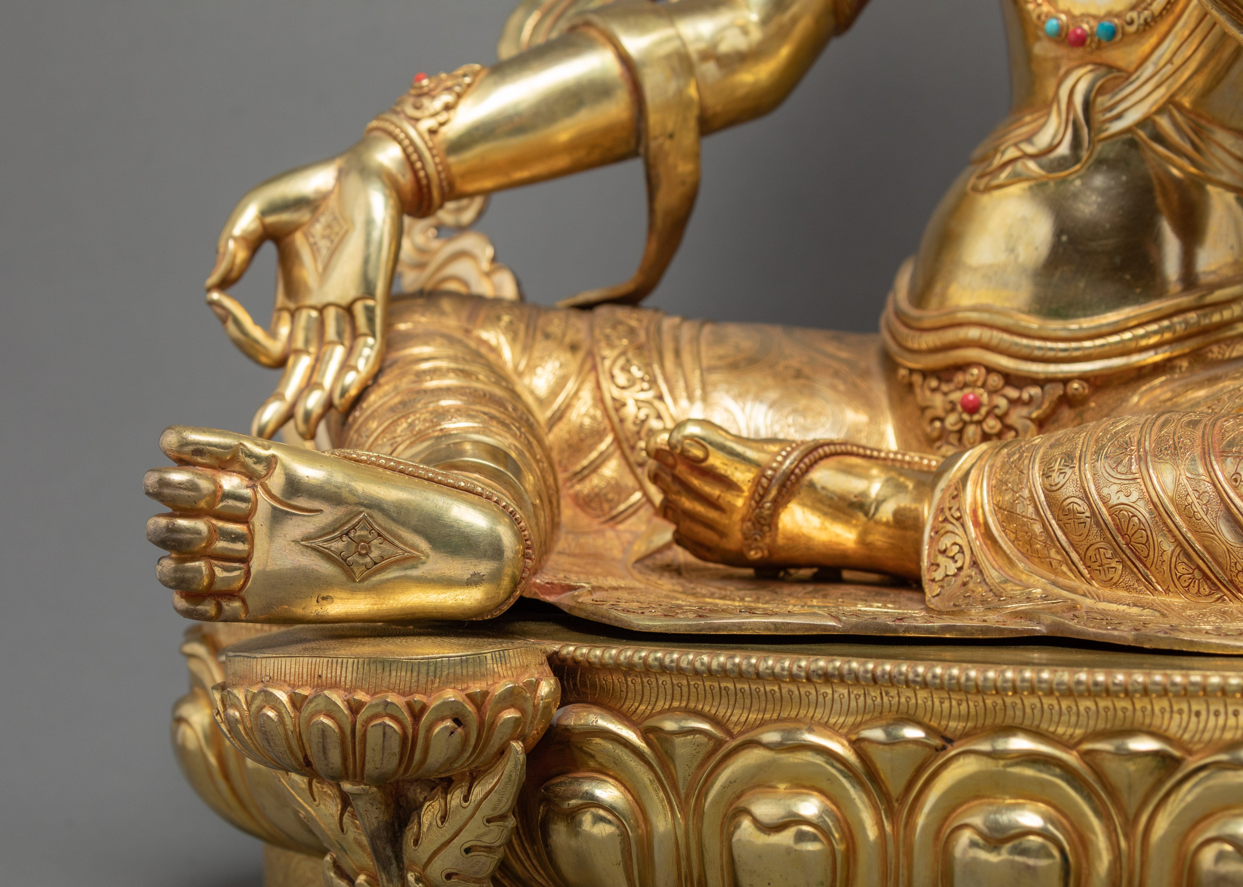 Large Green Tara Gold Statue | Hand carved Mother Tara Sculpture