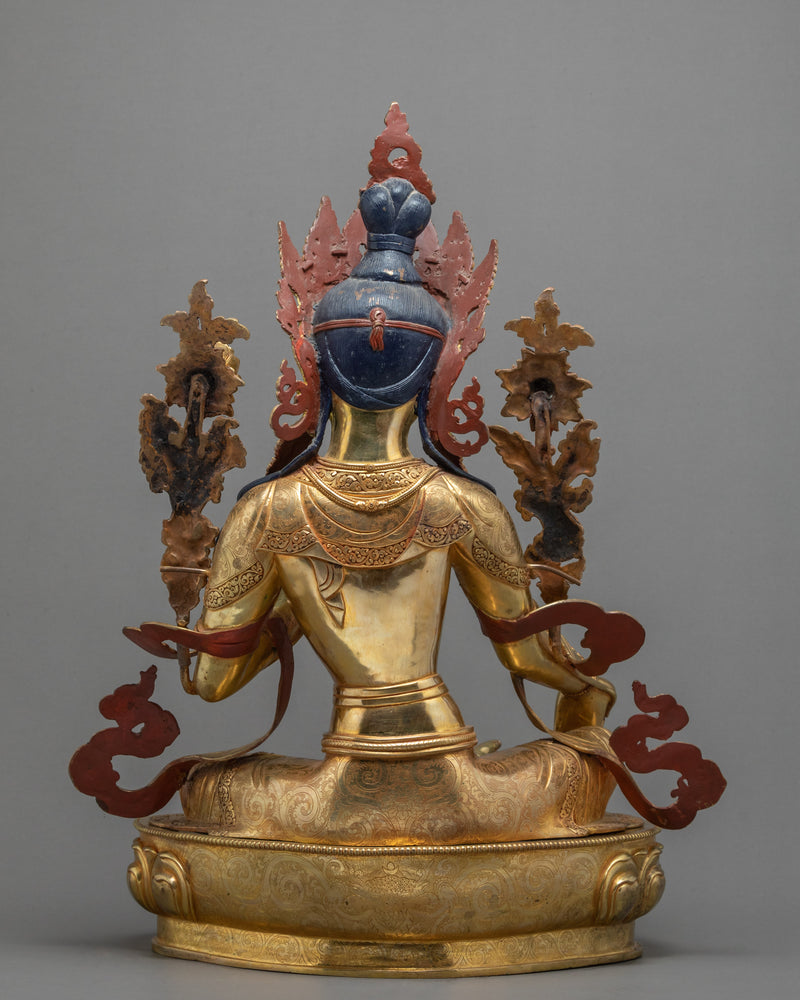 Large Green Tara Gold Statue | Hand carved Mother Tara Sculpture