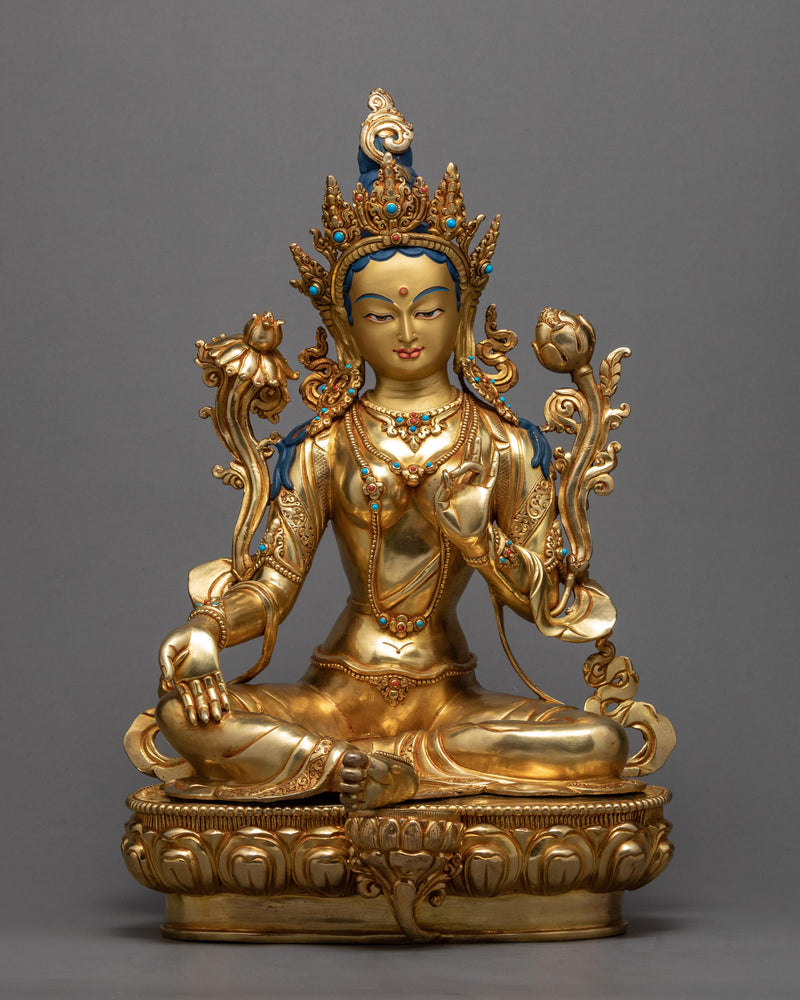Green Tara Goddess, Compassion Deity Handcrafted Statue